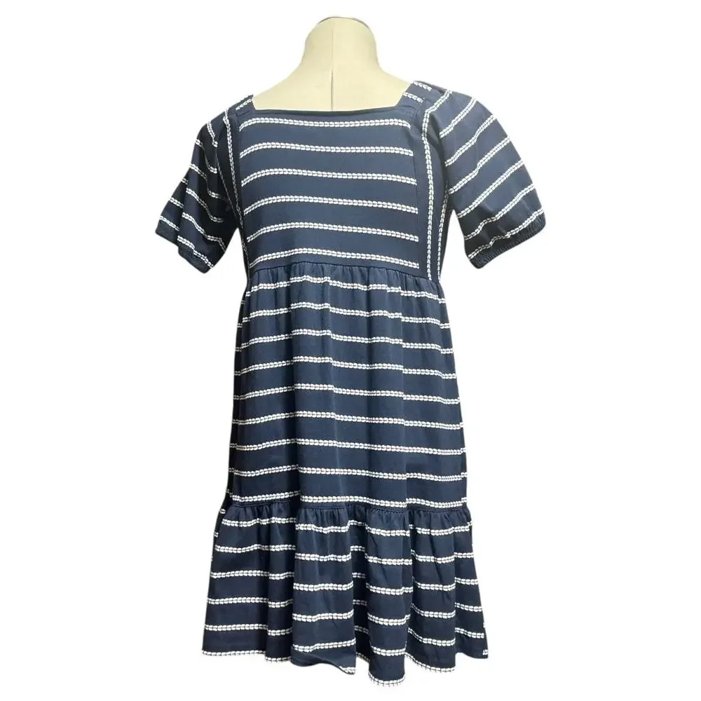 Tommy Hilfiger Short Sleeve Square Neck Tiered Dress Blue White XL 16
